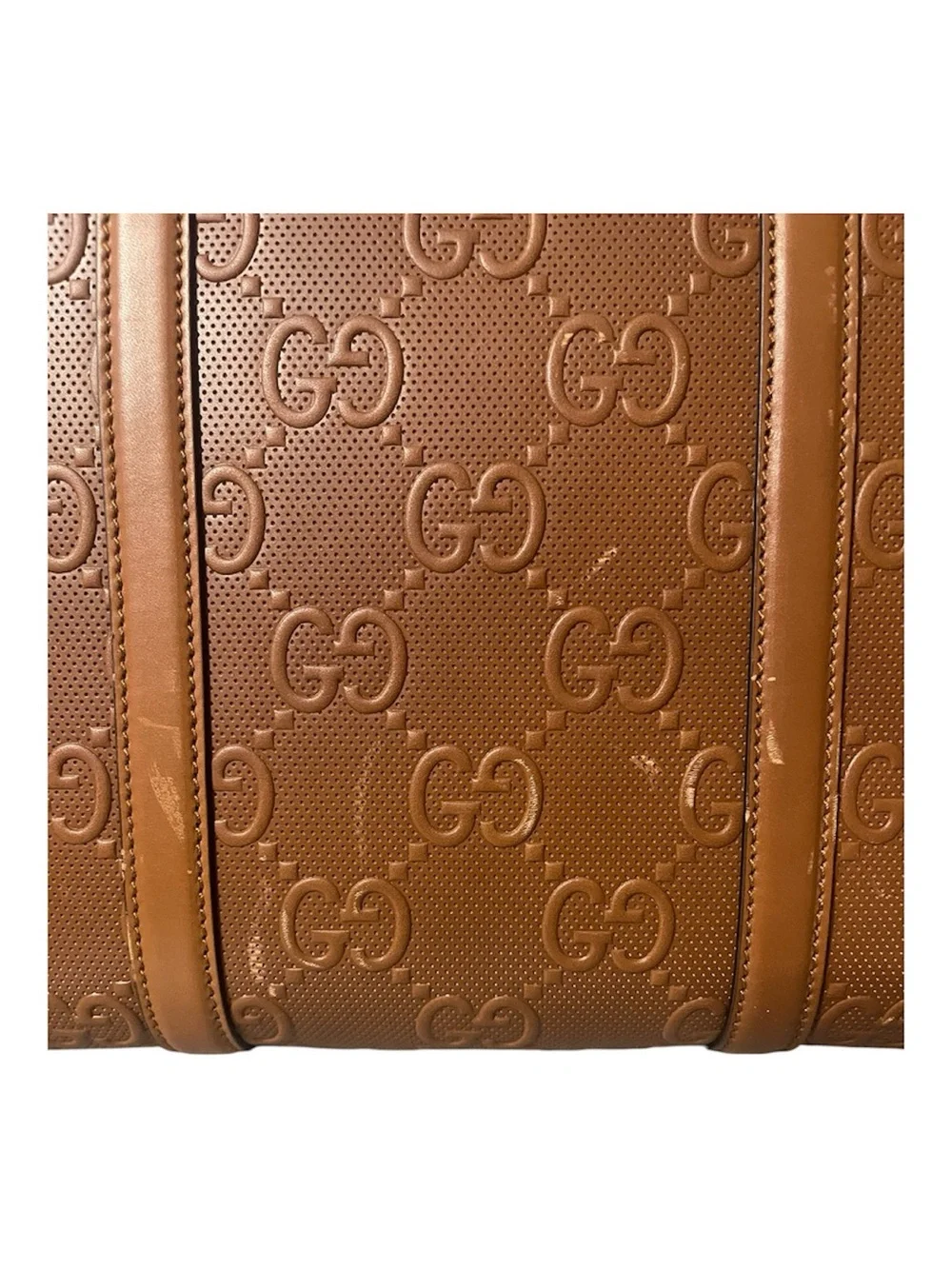 Gucci Embossed GG Leather Briefcase in Tan Brown